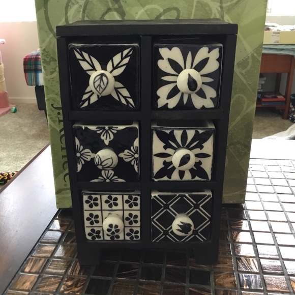 Apothecary Wooden Chest With Ceramic Drawers Spice Storage